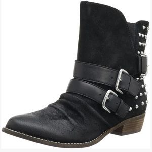 DV by Dolce Vita Spike Studded Back Black Suede Malika Motorcycle Ankle Boots